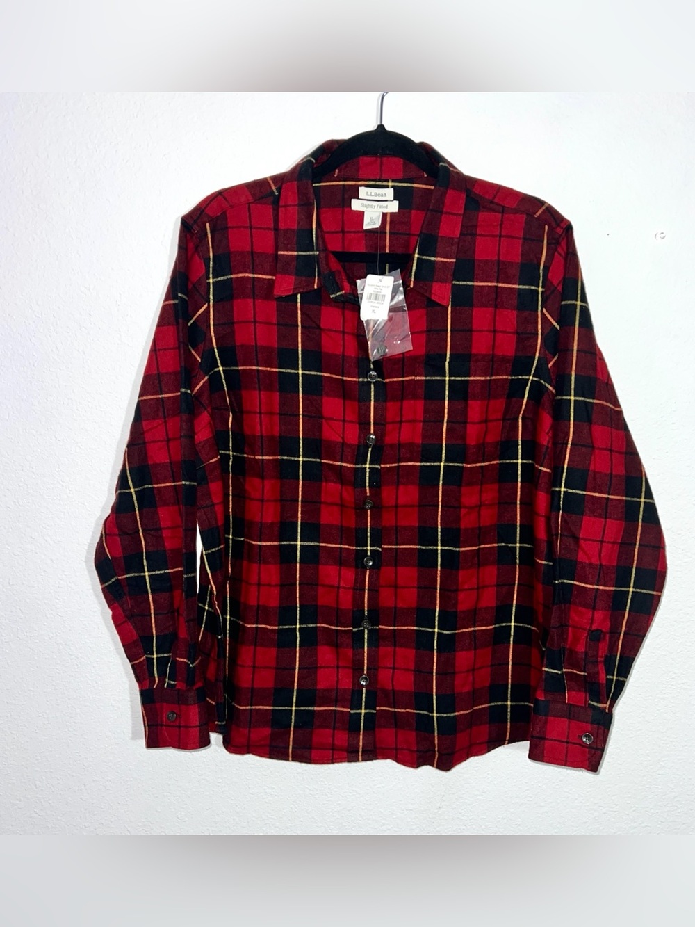 NWT L.L. Bean Scotch Woman’s XL Petite Flannel Shirt Red Black Plaid Outdoor